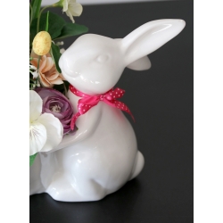 STROIK WIOSNA Ceramiczny BIAŁY ZAJĄC z kwiatami odc. FIOLET BIEL